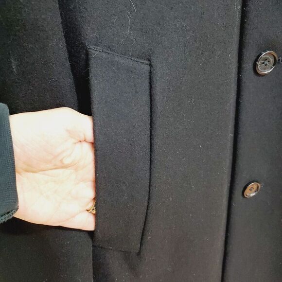 Michael Kors Mens 42L Overcoat Black Wool Blend Single Breasted Lined Old Money - Picture 4 of 14